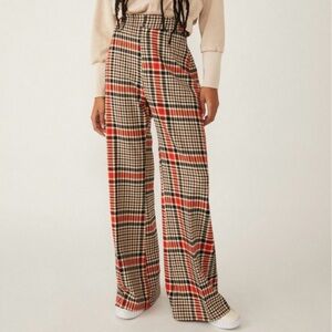 Free People Wide Leg Plaid Jules Pants Size 6